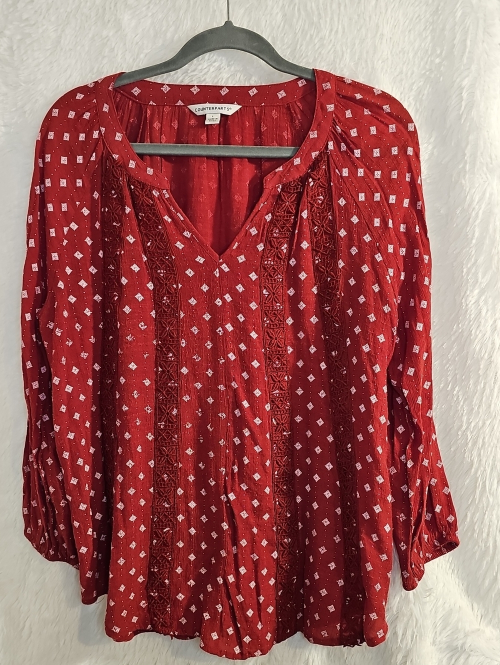 Counterparts Crimson Red V-Neck Embroidered Tunic